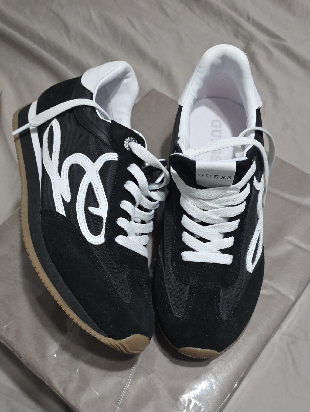 GUESS Black & White Retro Runner Sneakers with Gum Sole